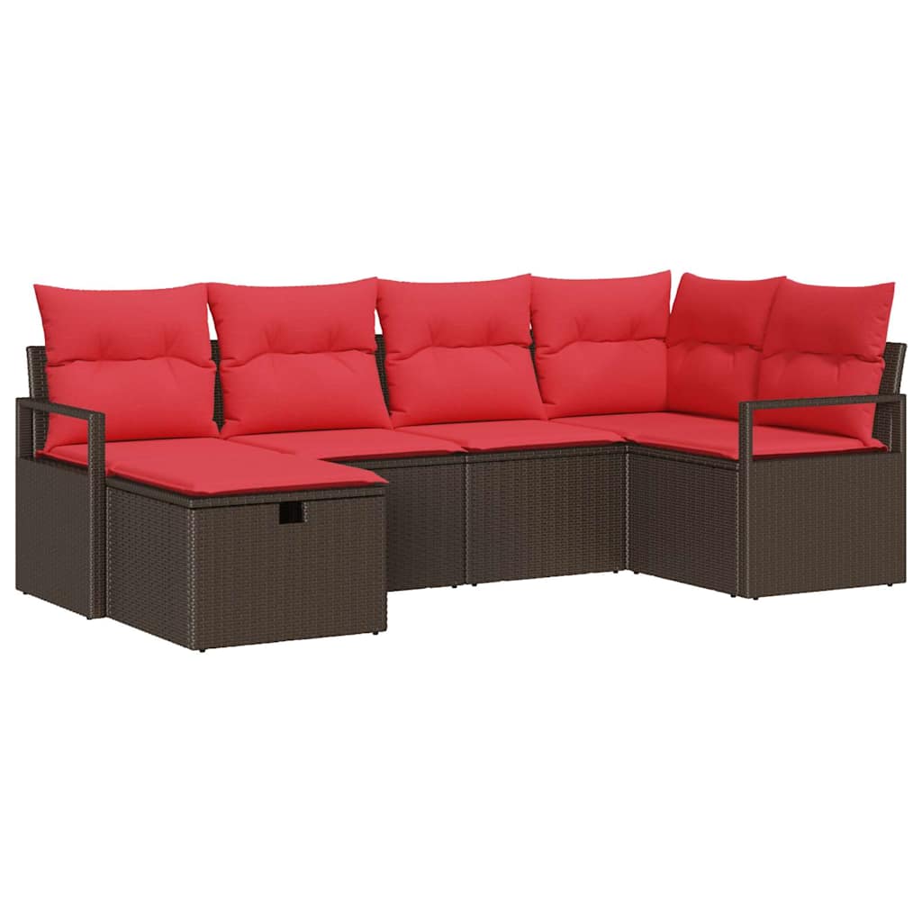 Bankstel met kussen met opslag Bruin en Rood poly rattan is nu te koop bij PeponiXL, paradijselijk wonen!