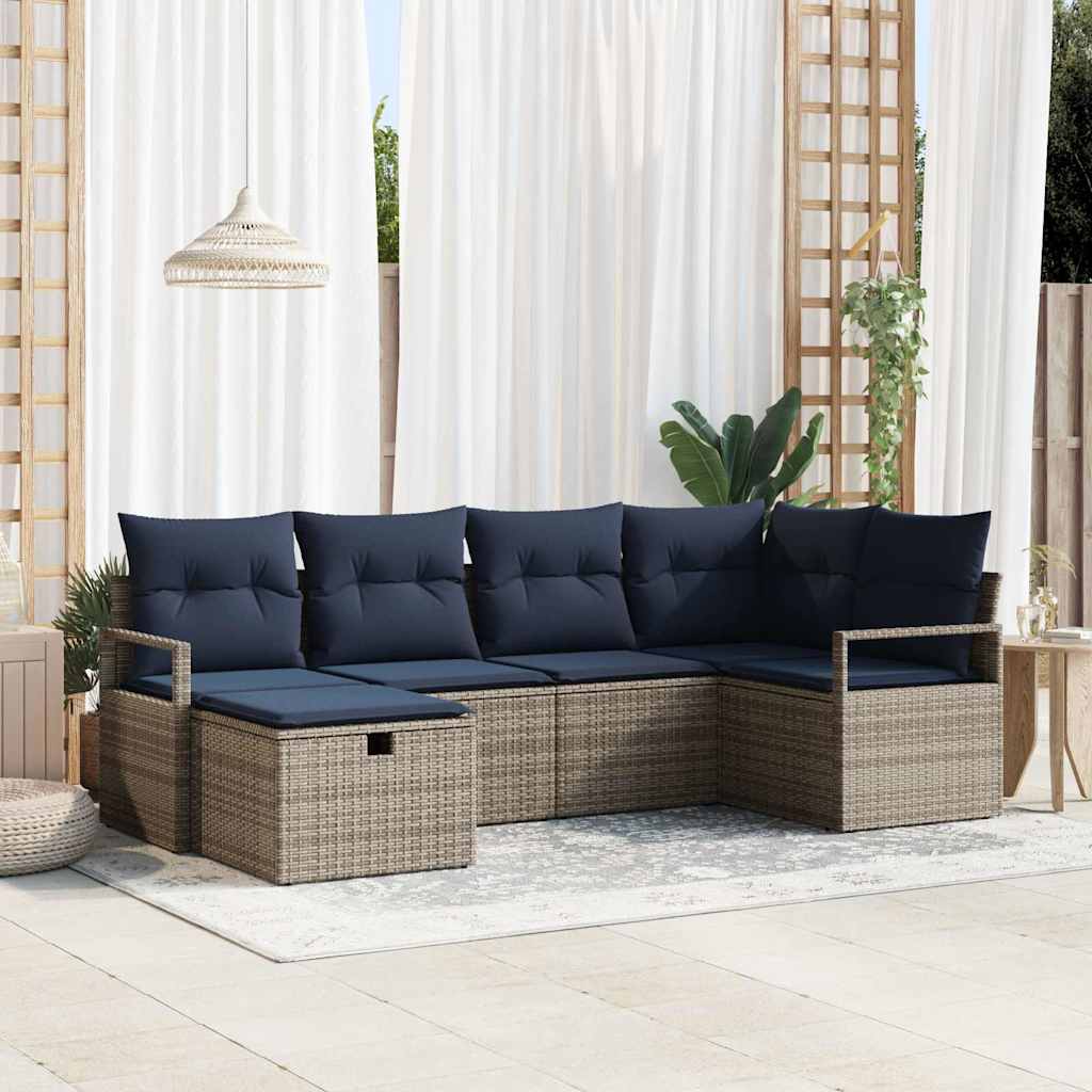 Bankstel met kussen met opslag Grijs en Marineblauw poly rattan is nu te koop bij PeponiXL, paradijselijk wonen!