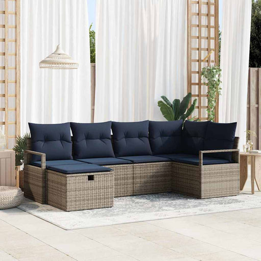 Bankstel met kussen met opslag Grijs en Marineblauw poly rattan is nu te koop bij PeponiXL, paradijselijk wonen!