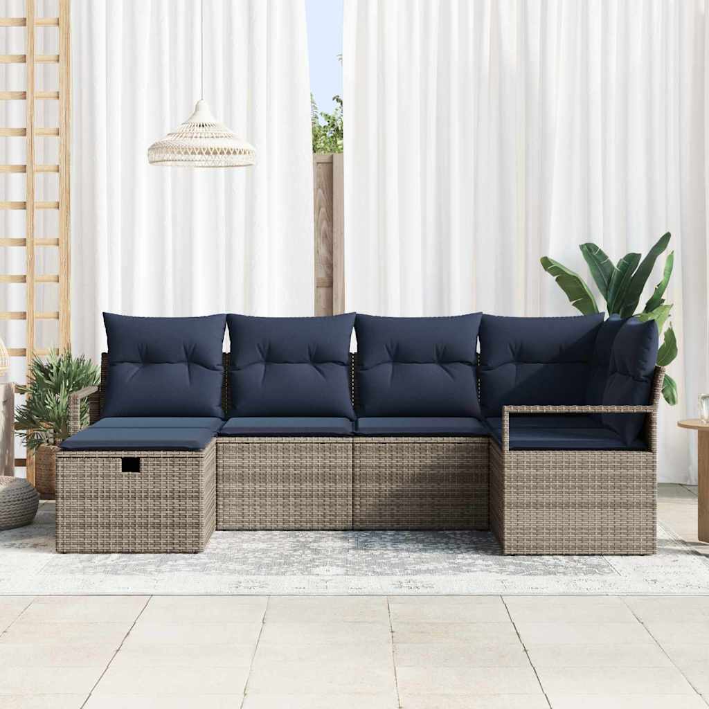 Bankstel met kussen met opslag Grijs en Marineblauw poly rattan is nu te koop bij PeponiXL, paradijselijk wonen!