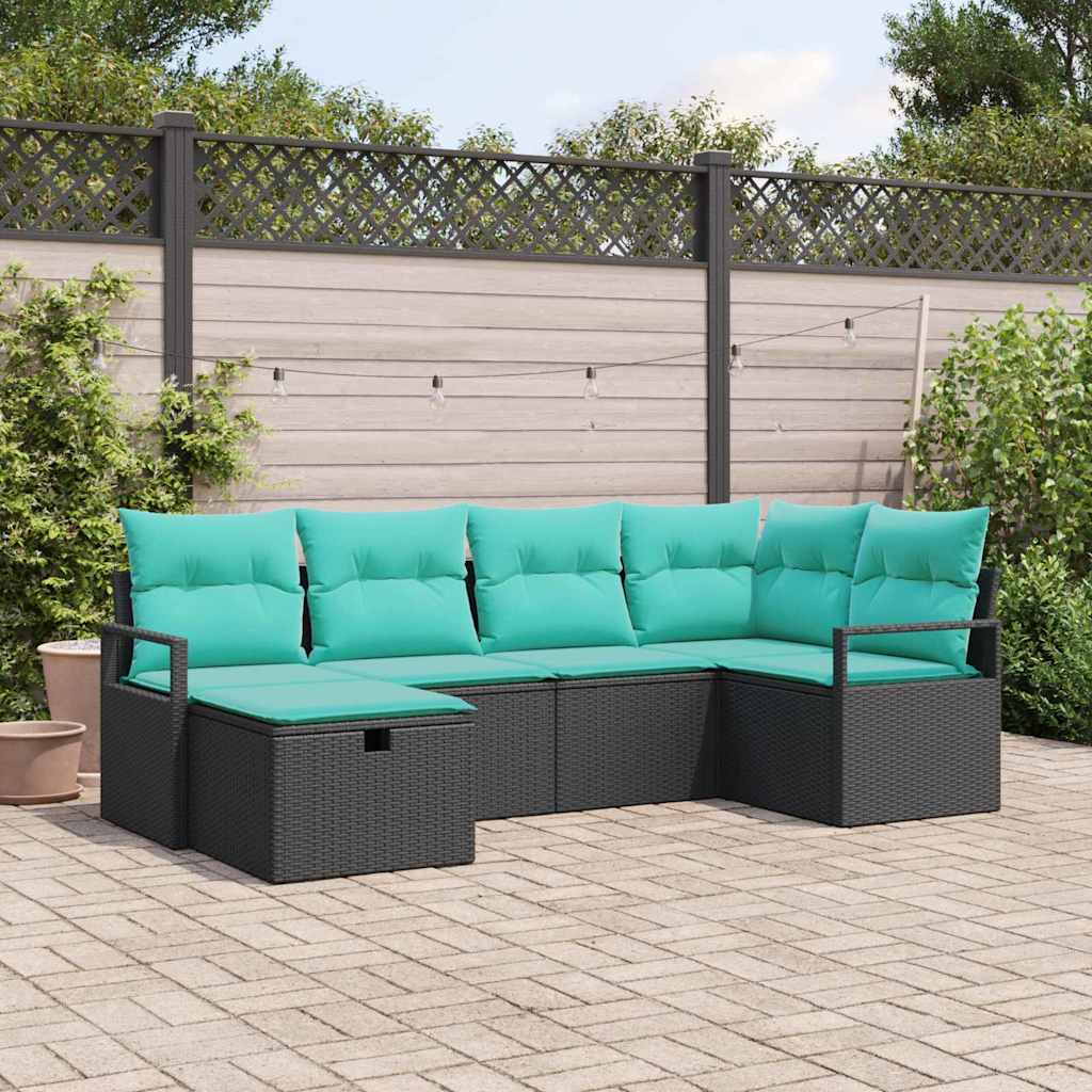 Bankstel met kussen 6 pcs Zwart en Turquoise poly rattan is nu te koop bij PeponiXL, paradijselijk wonen!