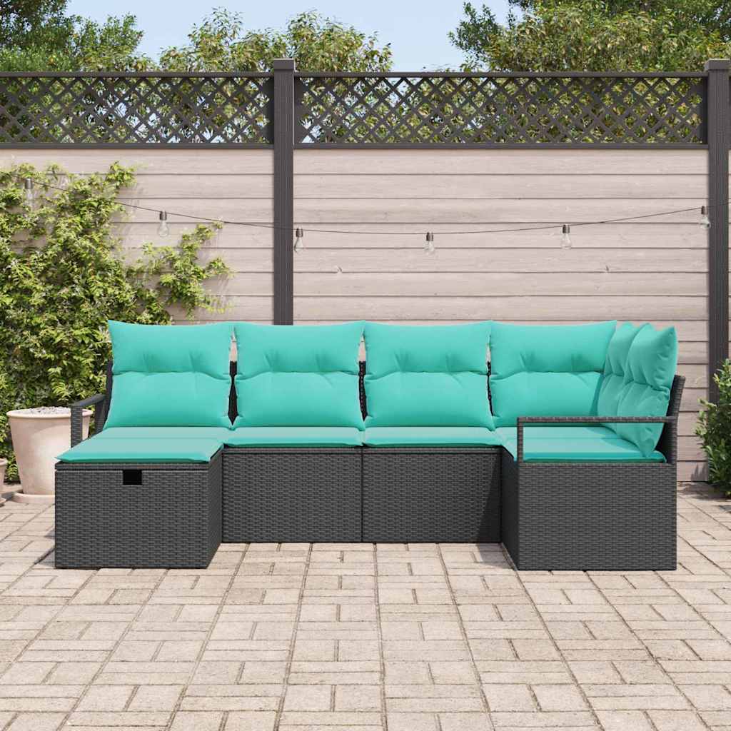 Bankstel met kussen 6 pcs Zwart en Turquoise poly rattan is nu te koop bij PeponiXL, paradijselijk wonen!