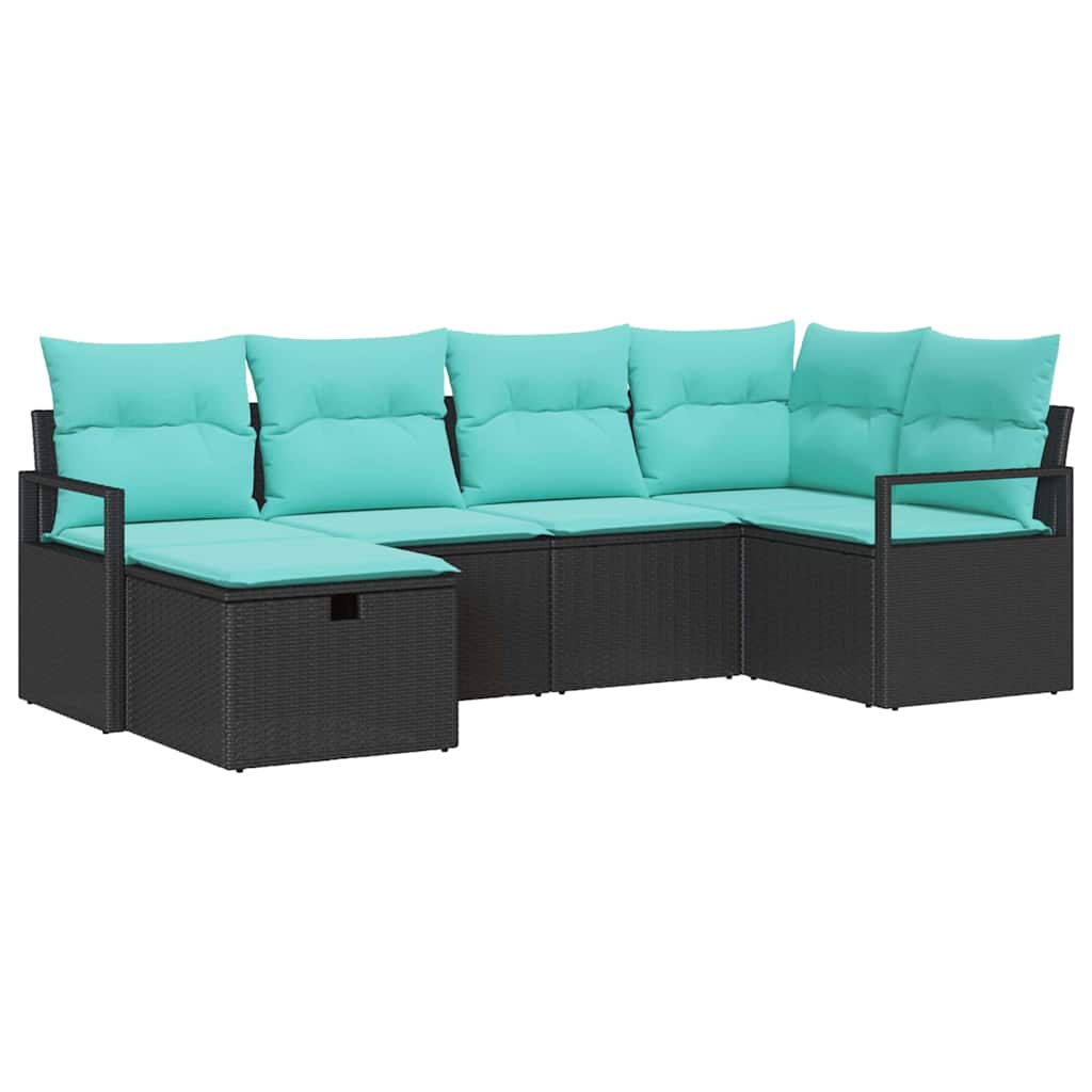 Bankstel met kussen 6 pcs Zwart en Turquoise poly rattan is nu te koop bij PeponiXL, paradijselijk wonen!