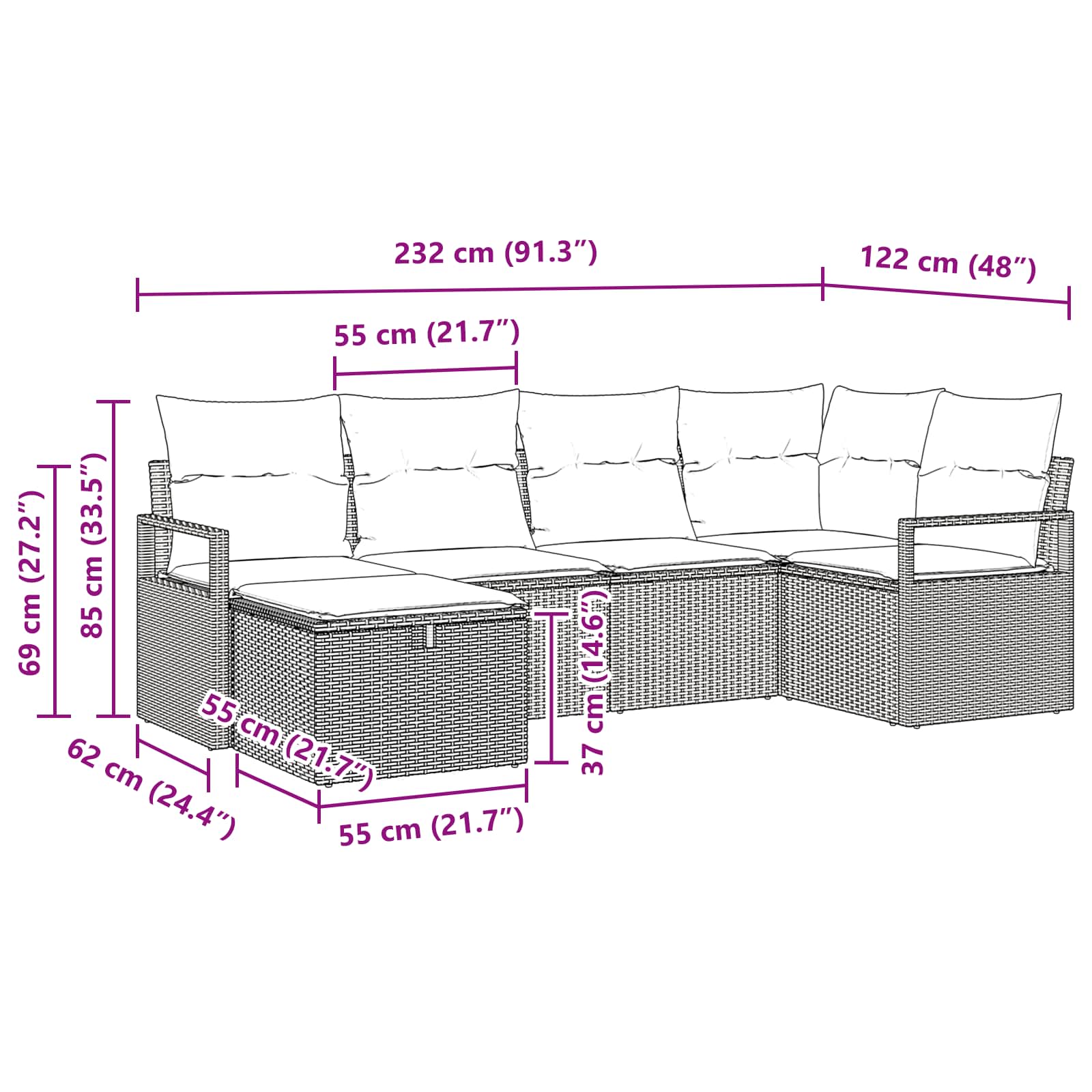 Bankstel met kussen 6 pcs Zwart en Turquoise poly rattan is nu te koop bij PeponiXL, paradijselijk wonen!