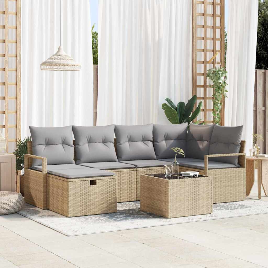Bankstel met kussen 7 pcs Beige en Licht Grijs poly rattan is nu te koop bij PeponiXL, paradijselijk wonen!