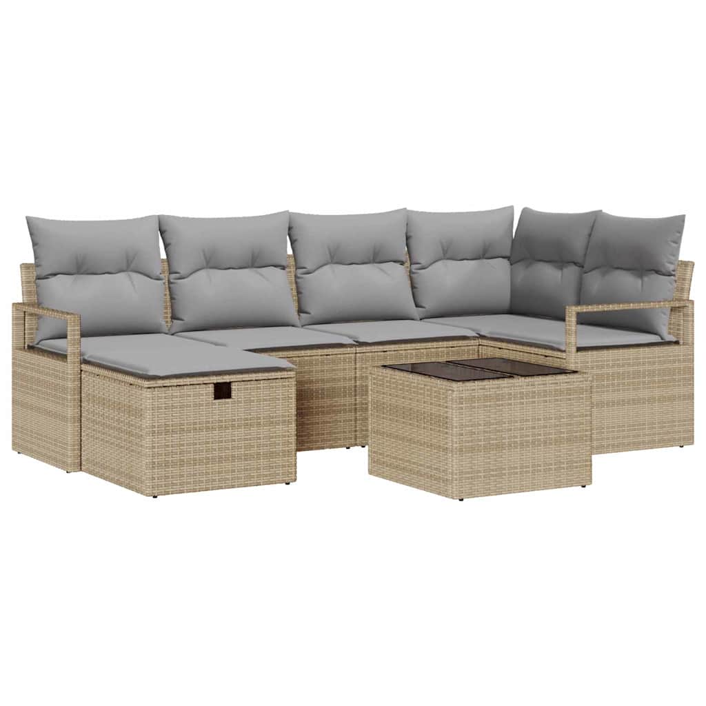 Bankstel met kussen 7 pcs Beige en Licht Grijs poly rattan is nu te koop bij PeponiXL, paradijselijk wonen!