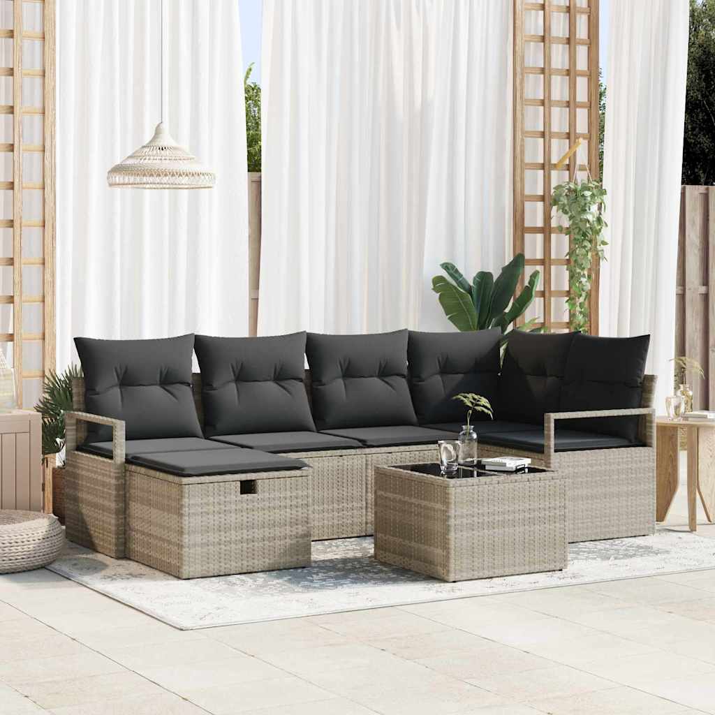 Bankstel met kussen met opslag 7 pcs Lichtgrijs poly rattan is nu te koop bij PeponiXL, paradijselijk wonen!