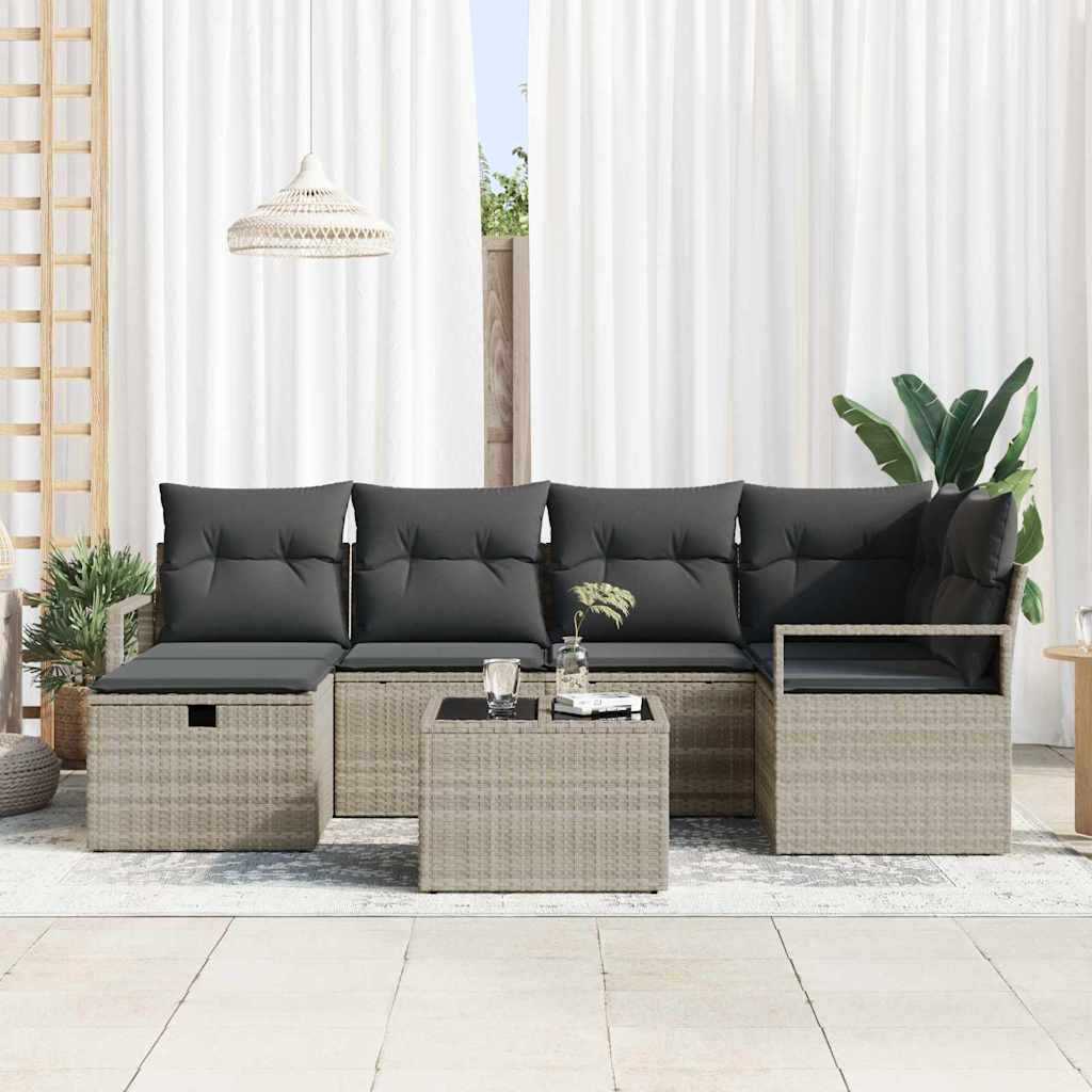 Bankstel met kussen met opslag 7 pcs Lichtgrijs poly rattan is nu te koop bij PeponiXL, paradijselijk wonen!