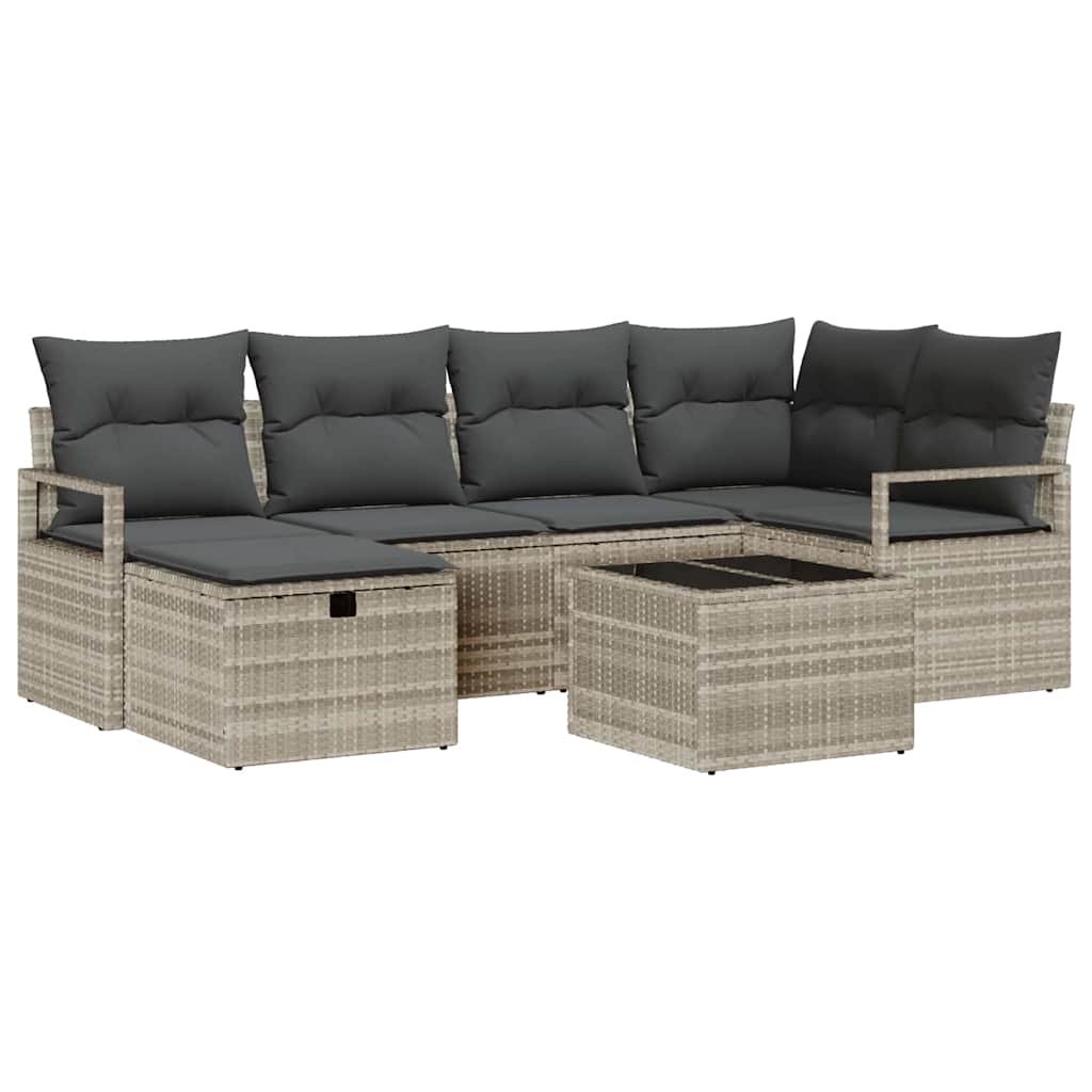 Bankstel met kussen met opslag 7 pcs Lichtgrijs poly rattan is nu te koop bij PeponiXL, paradijselijk wonen!