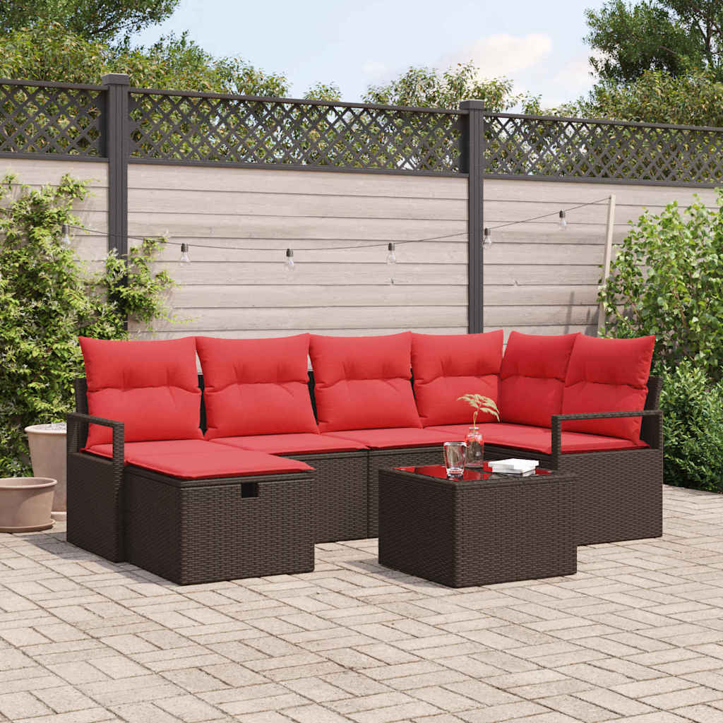 Bankstel met kussen met opslag 7 pcs Bruin en Rood poly rattan is nu te koop bij PeponiXL, paradijselijk wonen!