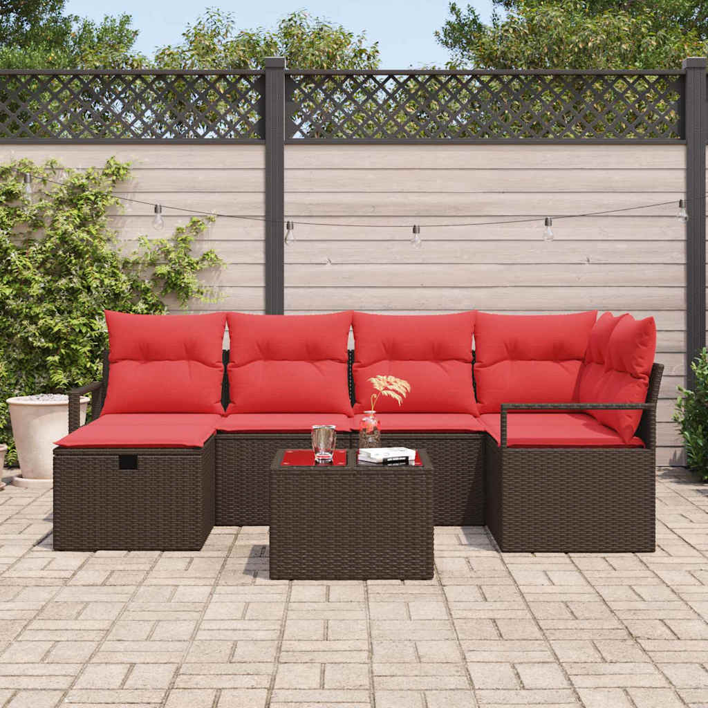 Bankstel met kussen met opslag 7 pcs Bruin en Rood poly rattan is nu te koop bij PeponiXL, paradijselijk wonen!