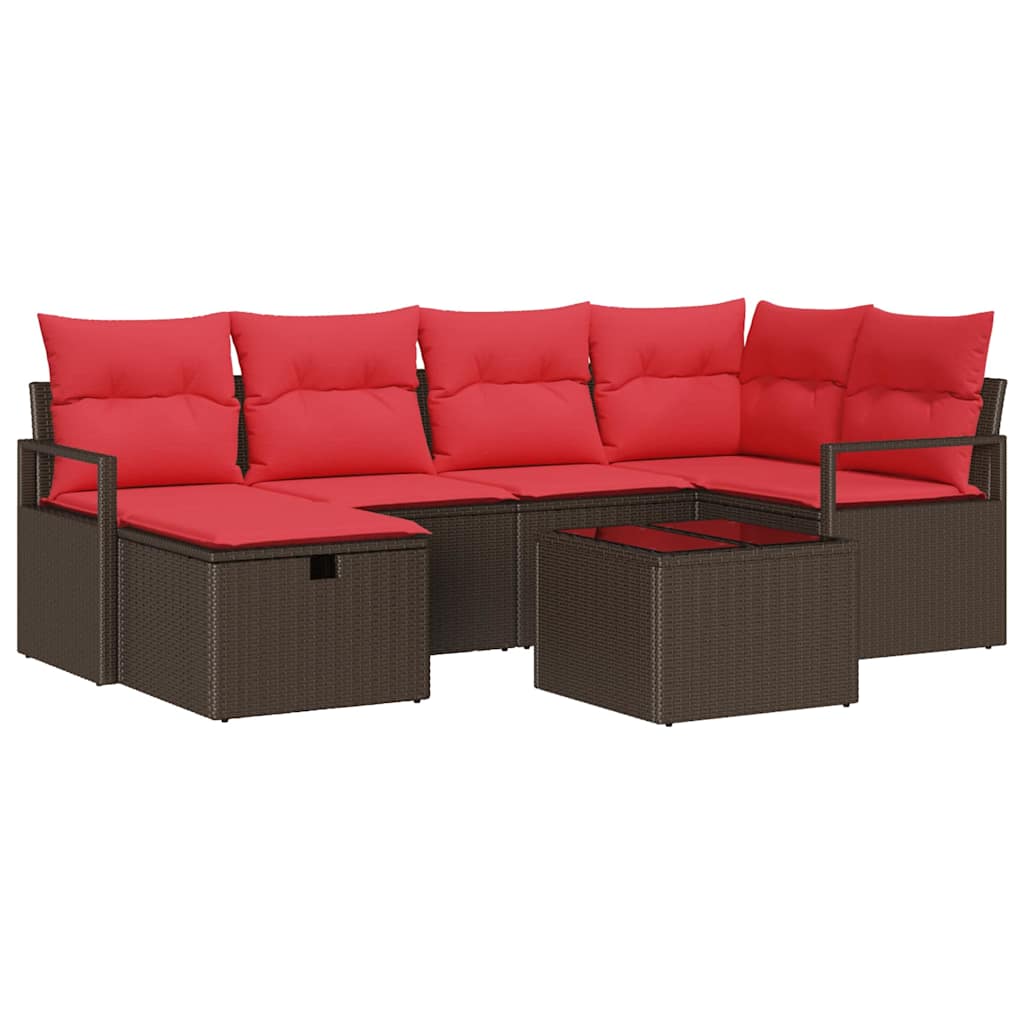 Bankstel met kussen met opslag 7 pcs Bruin en Rood poly rattan is nu te koop bij PeponiXL, paradijselijk wonen!