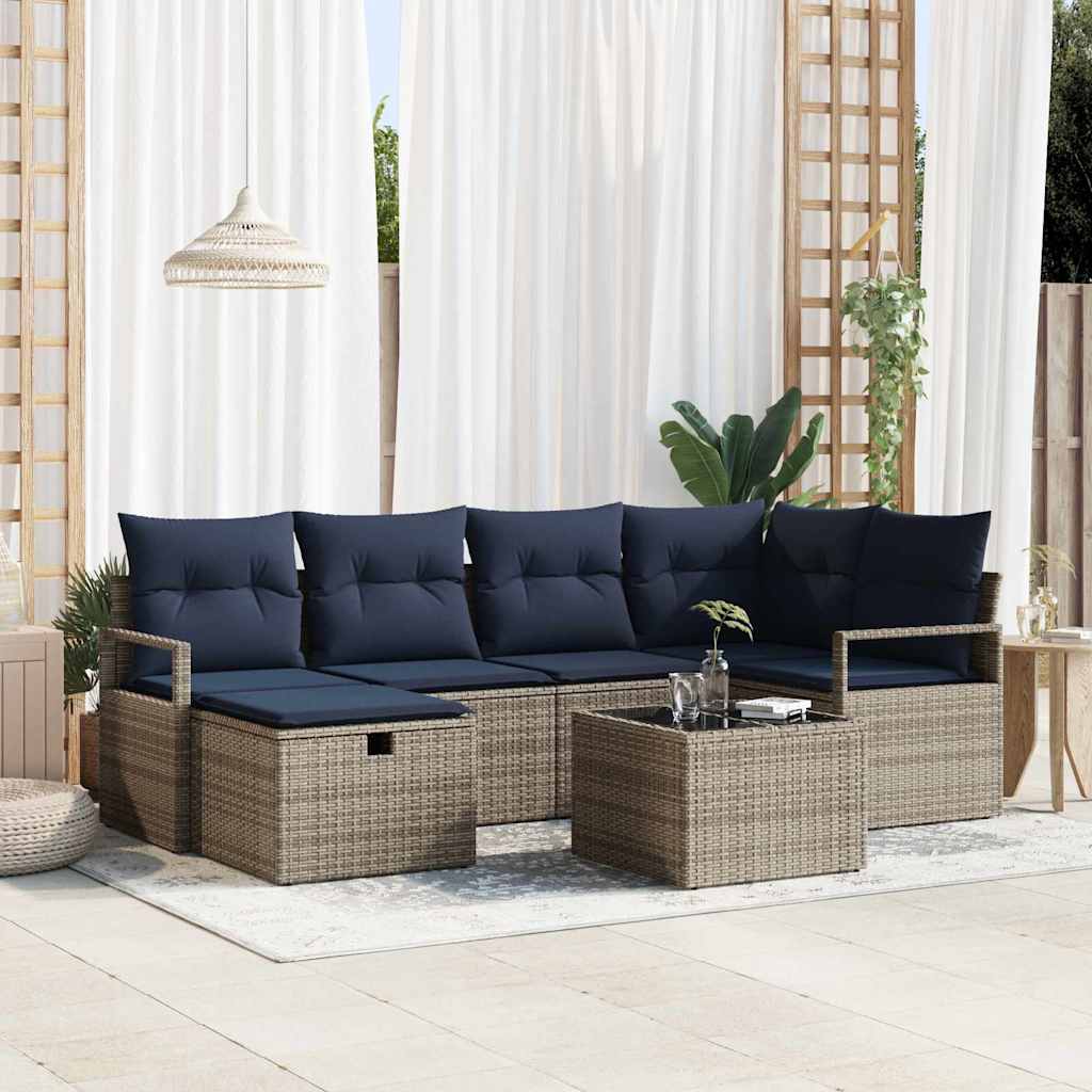 Bankstel met kussen met opslag Grijs en Marineblauw poly rattan is nu te koop bij PeponiXL, paradijselijk wonen!