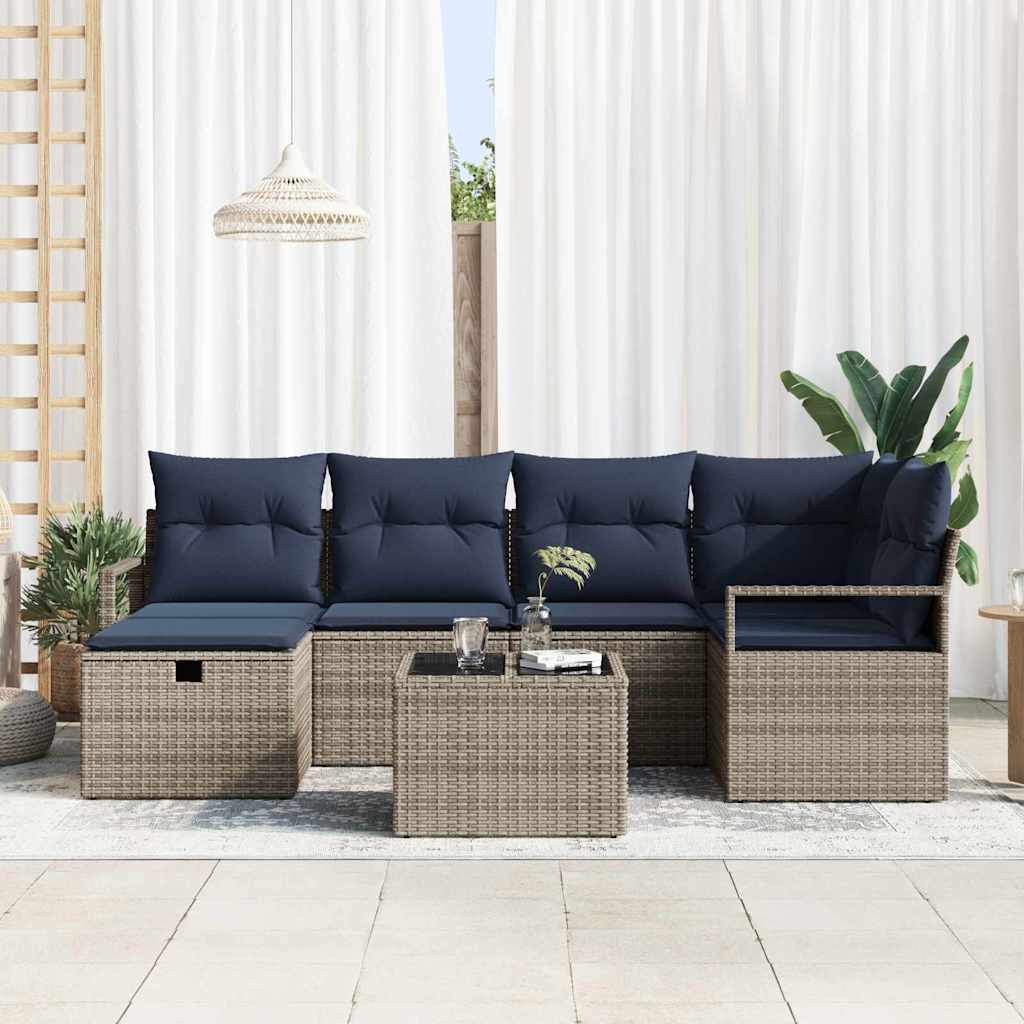 Bankstel met kussen met opslag Grijs en Marineblauw poly rattan is nu te koop bij PeponiXL, paradijselijk wonen!