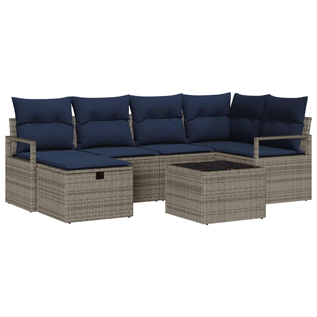 Bankstel met kussen met opslag Grijs en Marineblauw poly rattan is nu te koop bij PeponiXL, paradijselijk wonen!