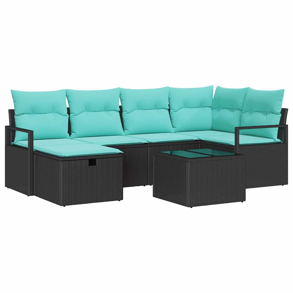 Bankstel met kussen 7 pcs Zwart en Turquoise poly rattan is nu te koop bij PeponiXL, paradijselijk wonen!