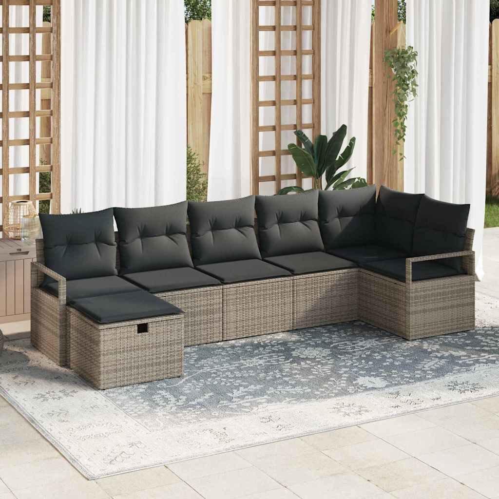 Bankstel met kussen met opslag 7 pcs Grijs poly rattan is nu te koop bij PeponiXL, paradijselijk wonen!