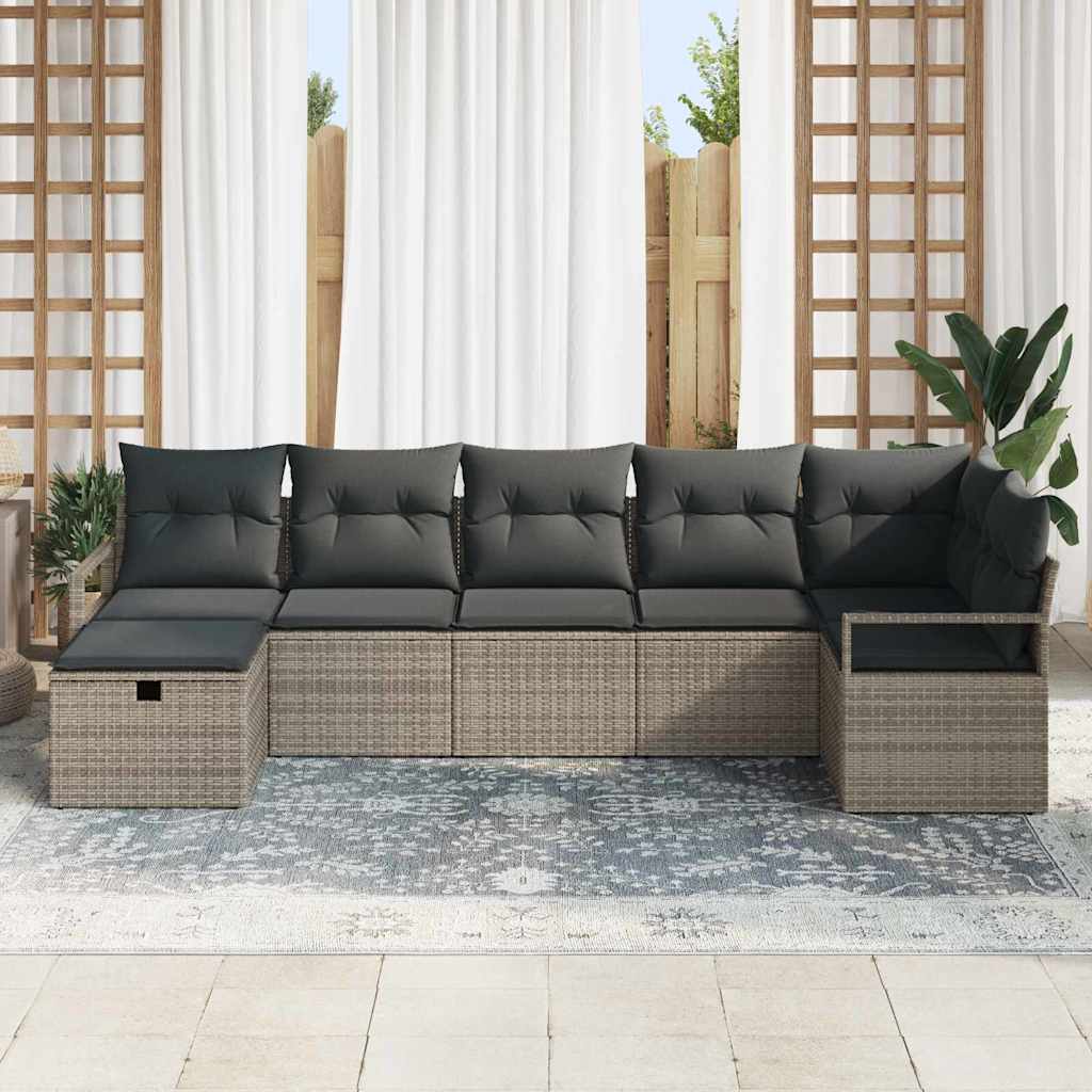 Bankstel met kussen met opslag 7 pcs Grijs poly rattan is nu te koop bij PeponiXL, paradijselijk wonen!