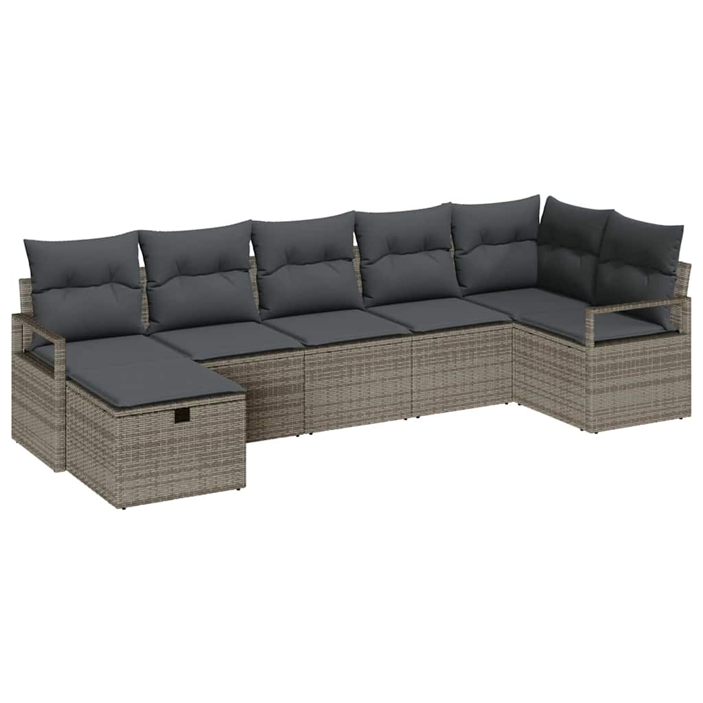 Bankstel met kussen met opslag 7 pcs Grijs poly rattan is nu te koop bij PeponiXL, paradijselijk wonen!
