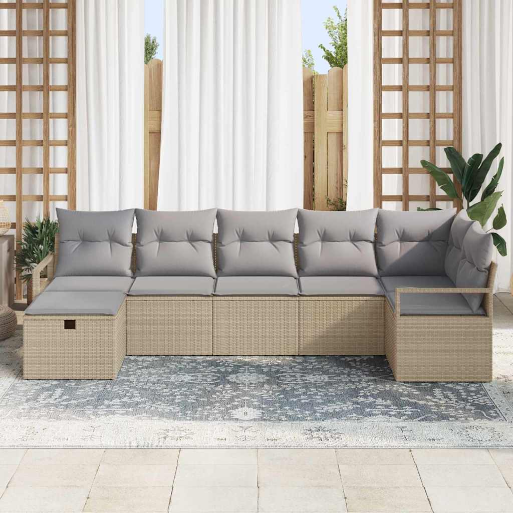 Bankstel met kussen 7 pcs Beige en Licht Grijs poly rattan is nu te koop bij PeponiXL, paradijselijk wonen!