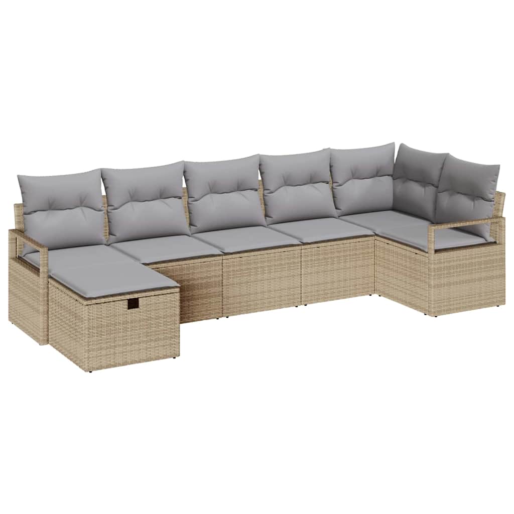 Bankstel met kussen 7 pcs Beige en Licht Grijs poly rattan is nu te koop bij PeponiXL, paradijselijk wonen!