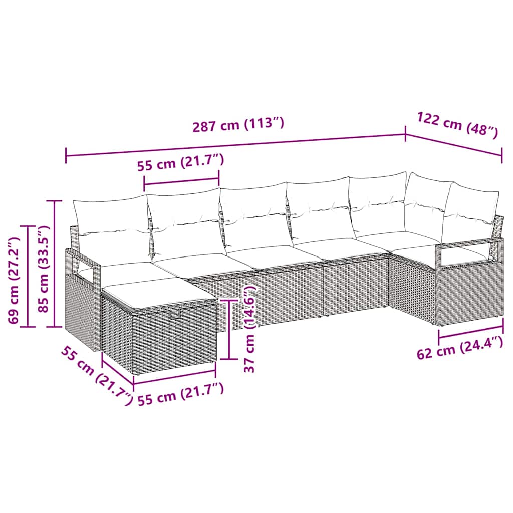 Bankstel met kussen met opslag 7 pcs Beige en Crème poly rattan is nu te koop bij PeponiXL, paradijselijk wonen!
