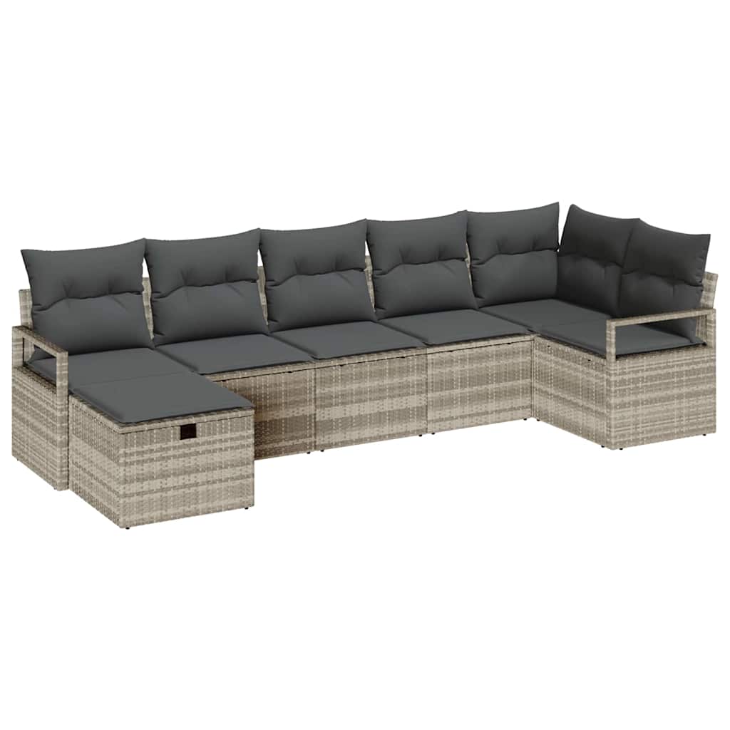 Bankstel met kussen met opslag 7 pcs Lichtgrijs poly rattan is nu te koop bij PeponiXL, paradijselijk wonen!