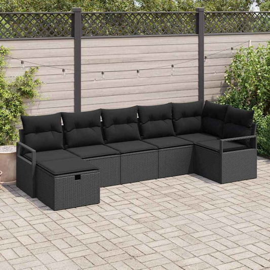 Bankstel met kussen met opslag 7 pcs Zwart poly rattan is nu te koop bij PeponiXL, paradijselijk wonen!