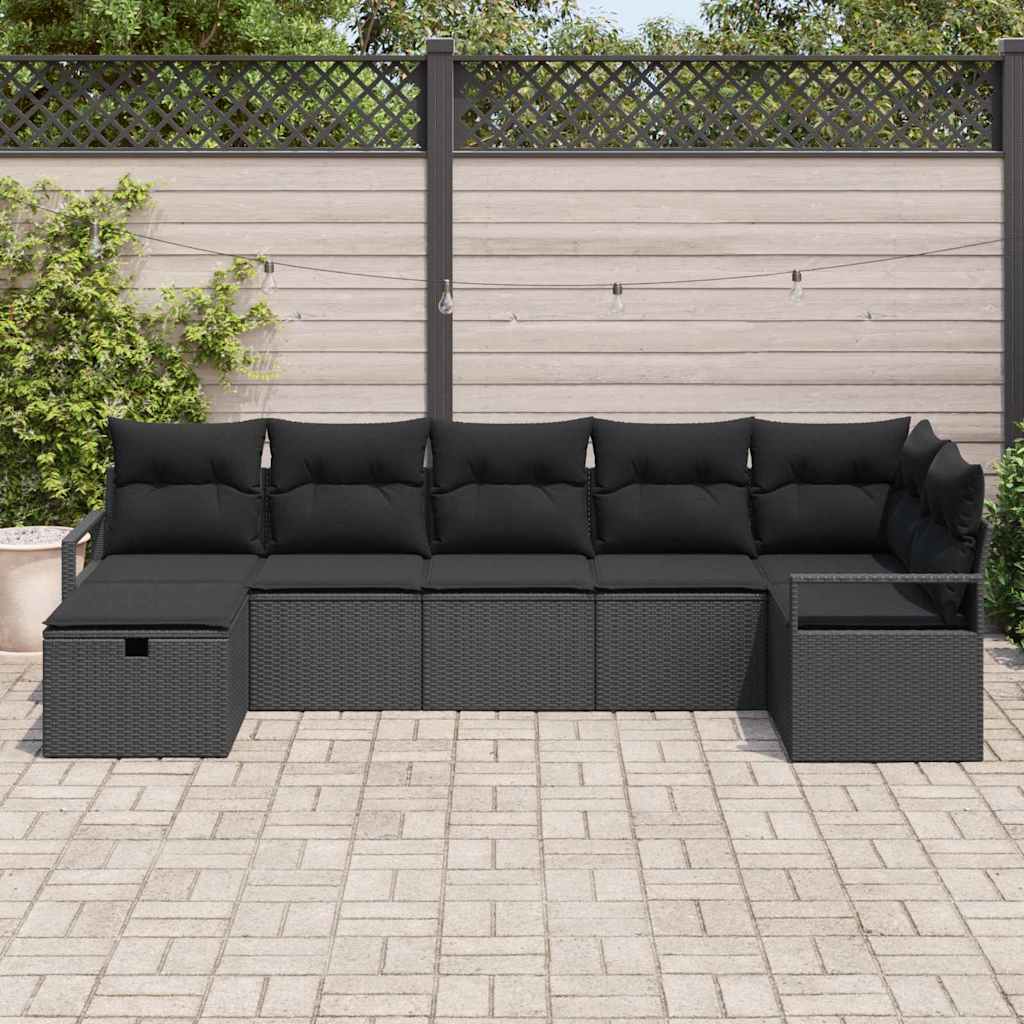 Bankstel met kussen met opslag 7 pcs Zwart poly rattan is nu te koop bij PeponiXL, paradijselijk wonen!