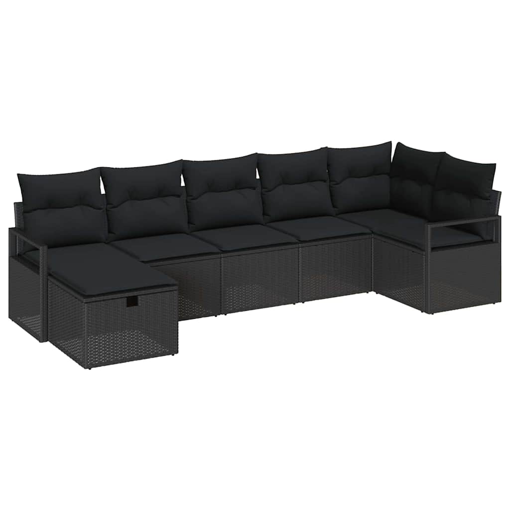 Bankstel met kussen met opslag 7 pcs Zwart poly rattan is nu te koop bij PeponiXL, paradijselijk wonen!