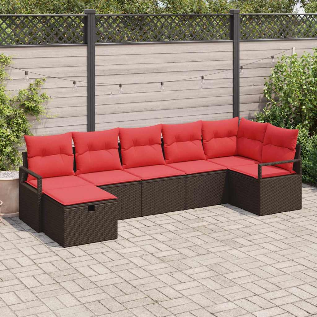 Bankstel met kussen met opslag 7 pcs Bruin en Rood poly rattan is nu te koop bij PeponiXL, paradijselijk wonen!