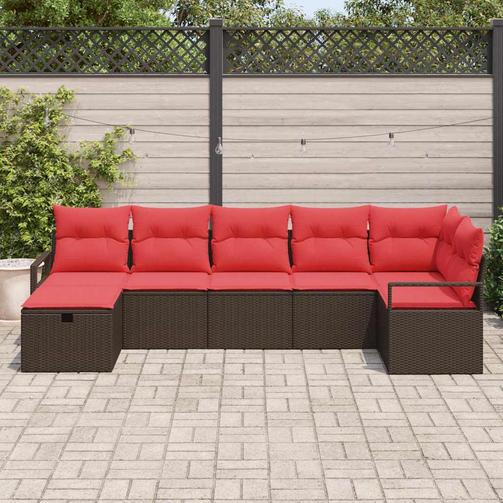 Bankstel met kussen met opslag 7 pcs Bruin en Rood poly rattan is nu te koop bij PeponiXL, paradijselijk wonen!