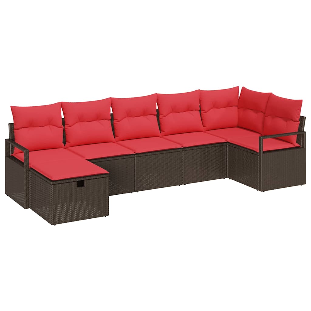 Bankstel met kussen met opslag 7 pcs Bruin en Rood poly rattan is nu te koop bij PeponiXL, paradijselijk wonen!