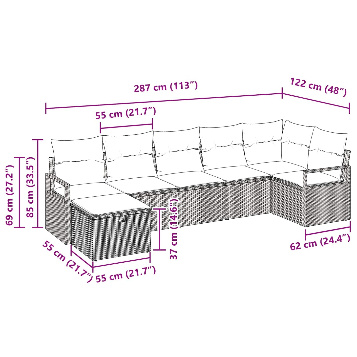 Bankstel met kussen met opslag 7 pcs Bruin en Rood poly rattan is nu te koop bij PeponiXL, paradijselijk wonen!