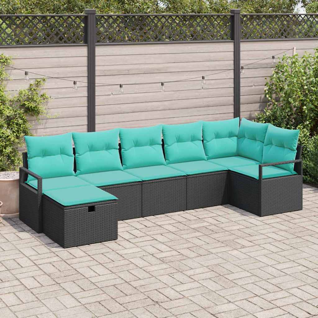 Bankstel met kussen 7 pcs Zwart en Turquoise poly rattan is nu te koop bij PeponiXL, paradijselijk wonen!