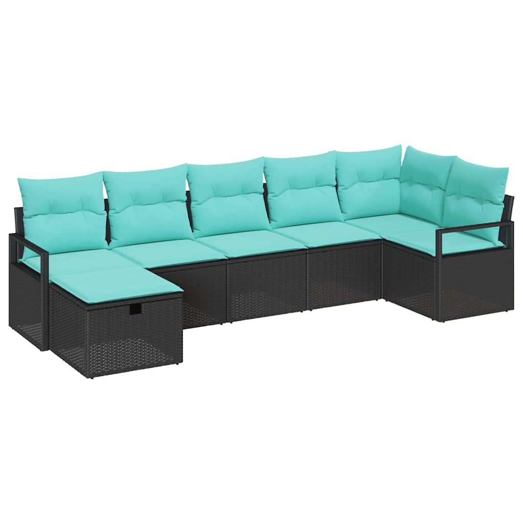 Bankstel met kussen 7 pcs Zwart en Turquoise poly rattan is nu te koop bij PeponiXL, paradijselijk wonen!