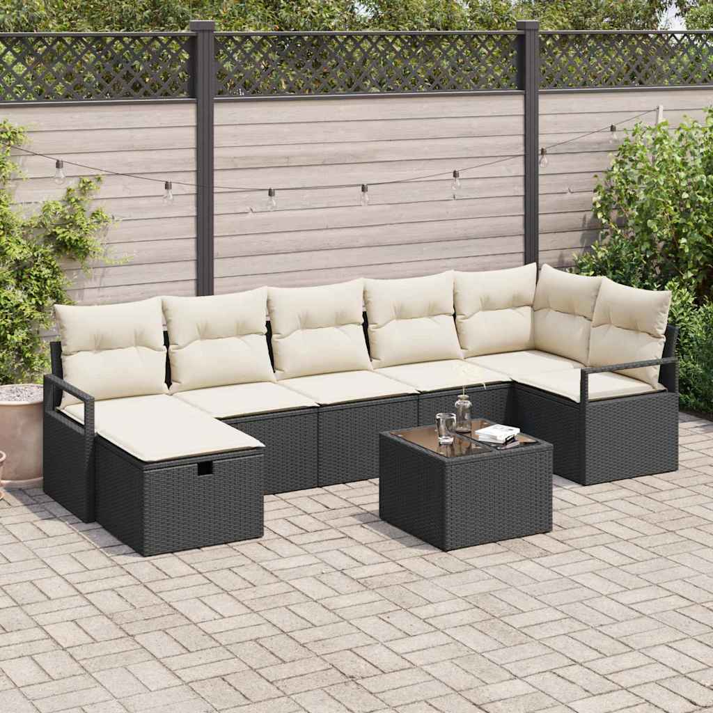Bankstel met kussen met opslag 8 pcs Zwart en Crème poly rattan is nu te koop bij PeponiXL, paradijselijk wonen!