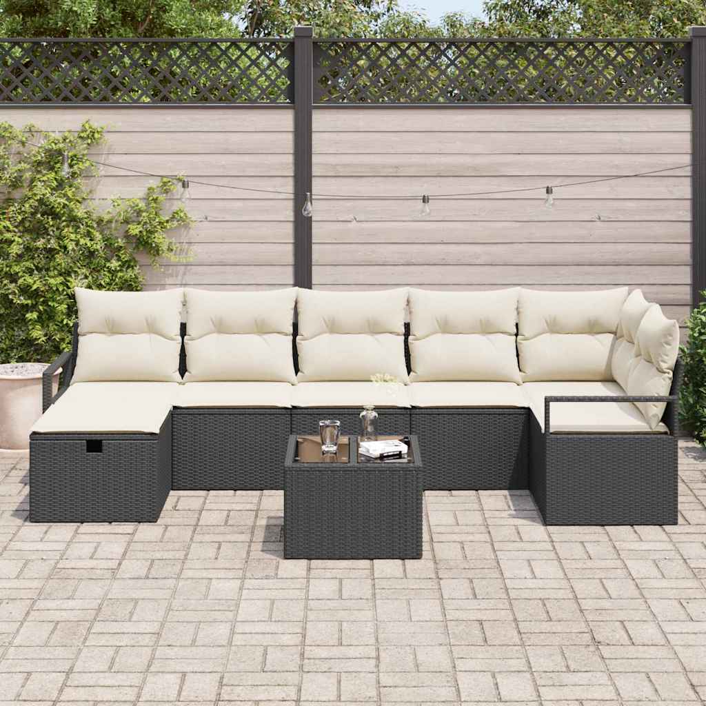 Bankstel met kussen met opslag 8 pcs Zwart en Crème poly rattan is nu te koop bij PeponiXL, paradijselijk wonen!