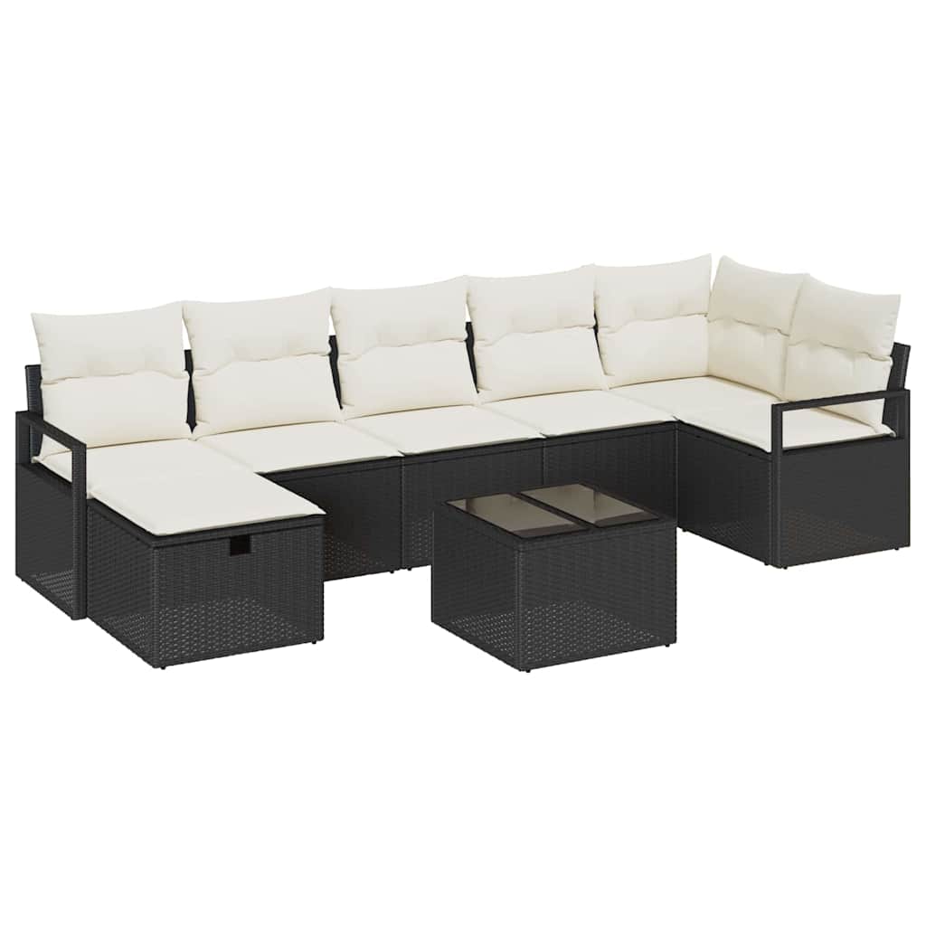 Bankstel met kussen met opslag 8 pcs Zwart en Crème poly rattan is nu te koop bij PeponiXL, paradijselijk wonen!
