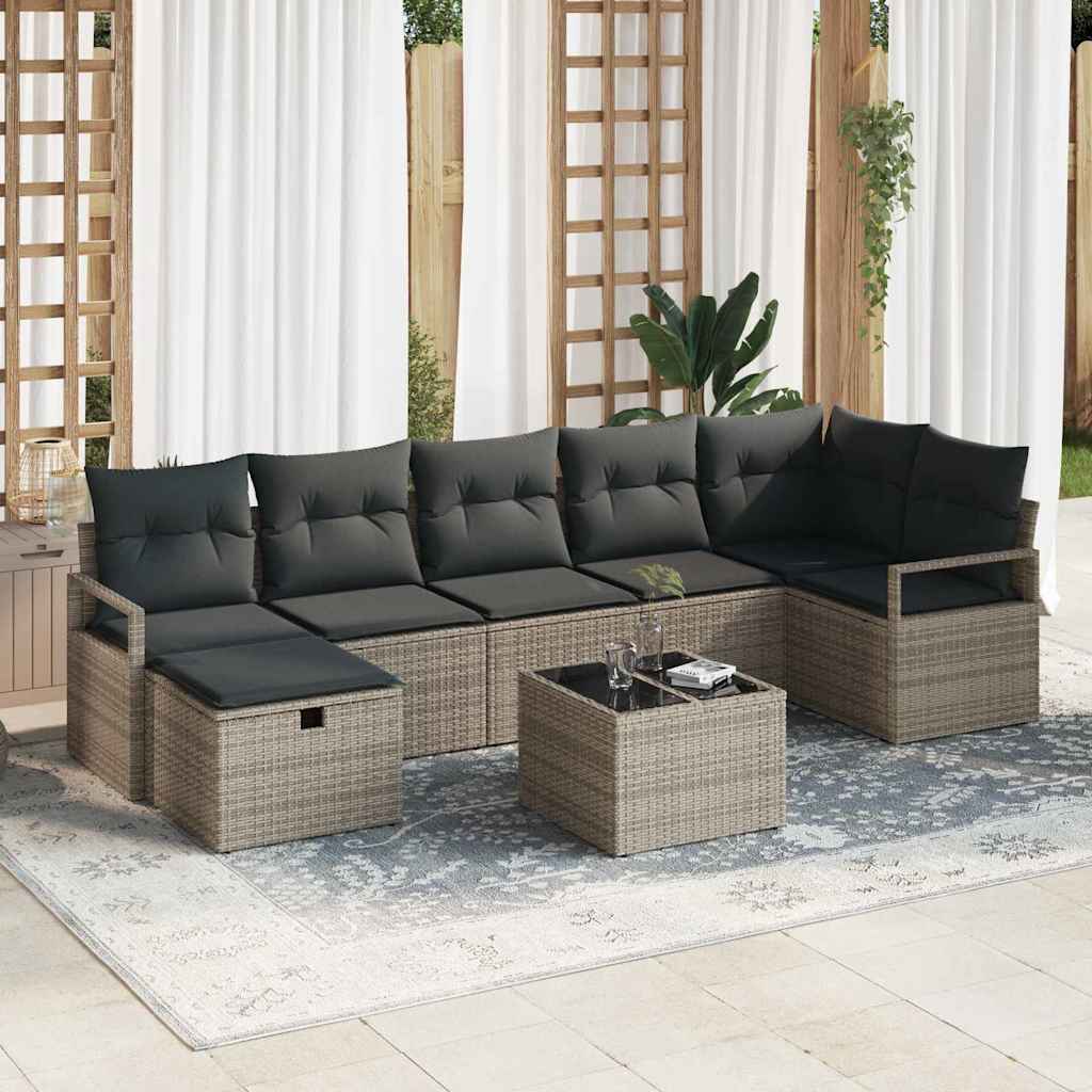 Bankstel met kussen met opslag 8 pcs Grijs poly rattan is nu te koop bij PeponiXL, paradijselijk wonen!