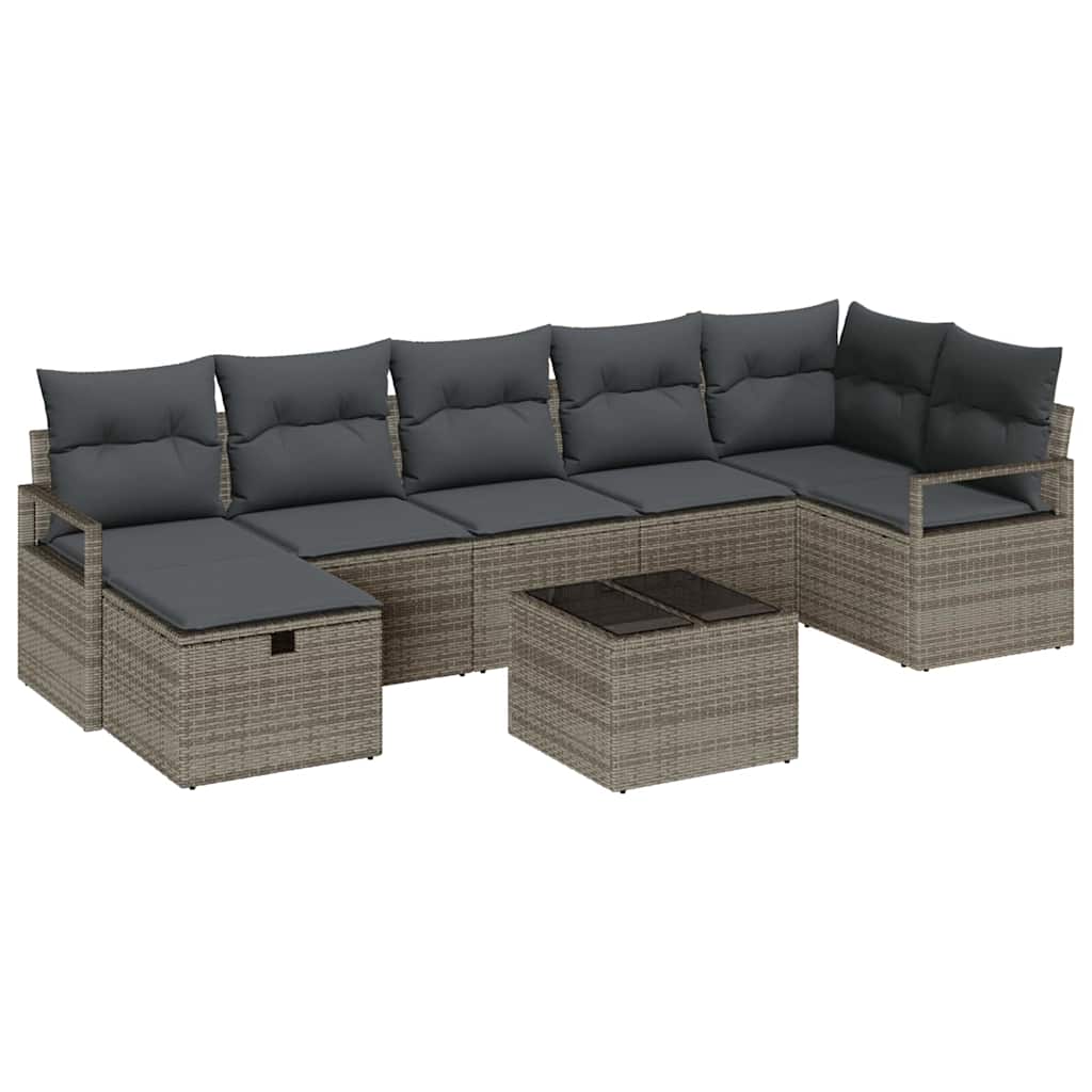 Bankstel met kussen met opslag 8 pcs Grijs poly rattan is nu te koop bij PeponiXL, paradijselijk wonen!