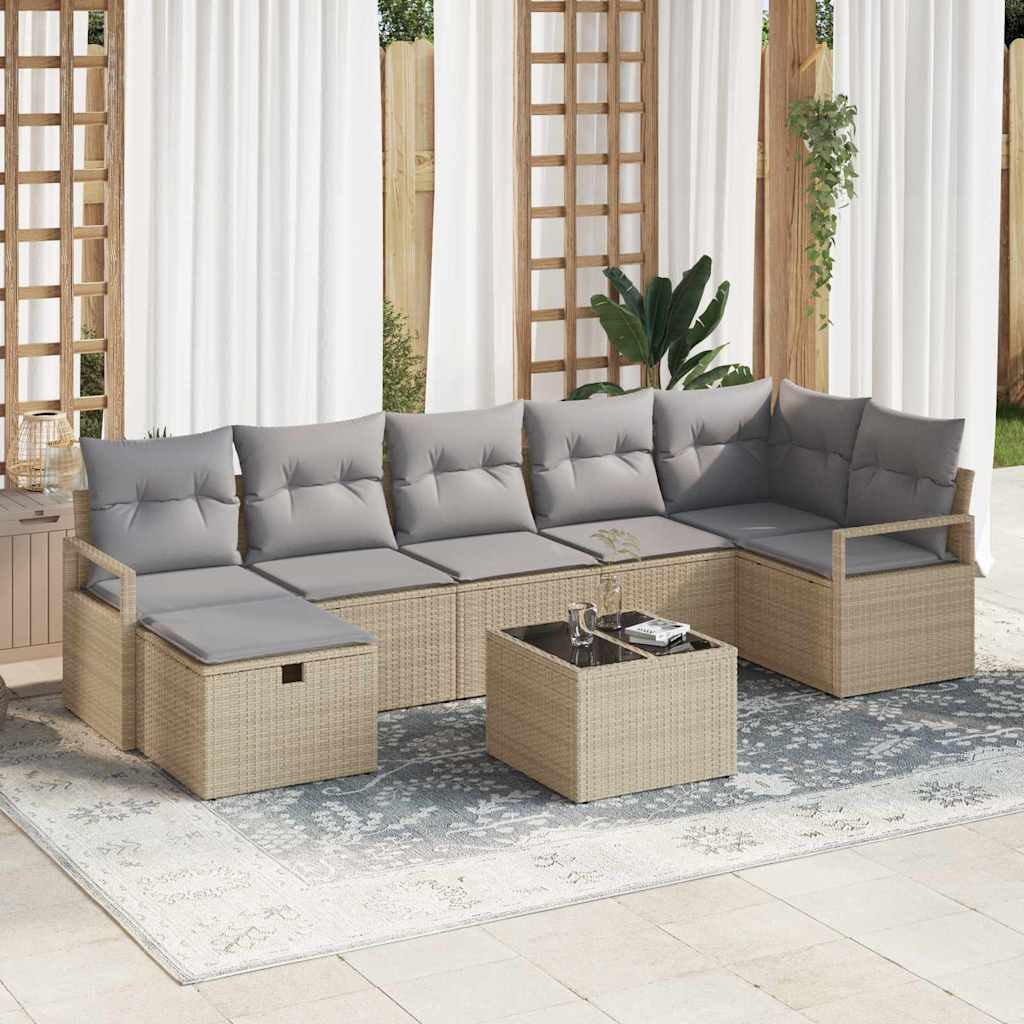 Bankstel met kussen 8 pcs Beige en Licht Grijs poly rattan is nu te koop bij PeponiXL, paradijselijk wonen!