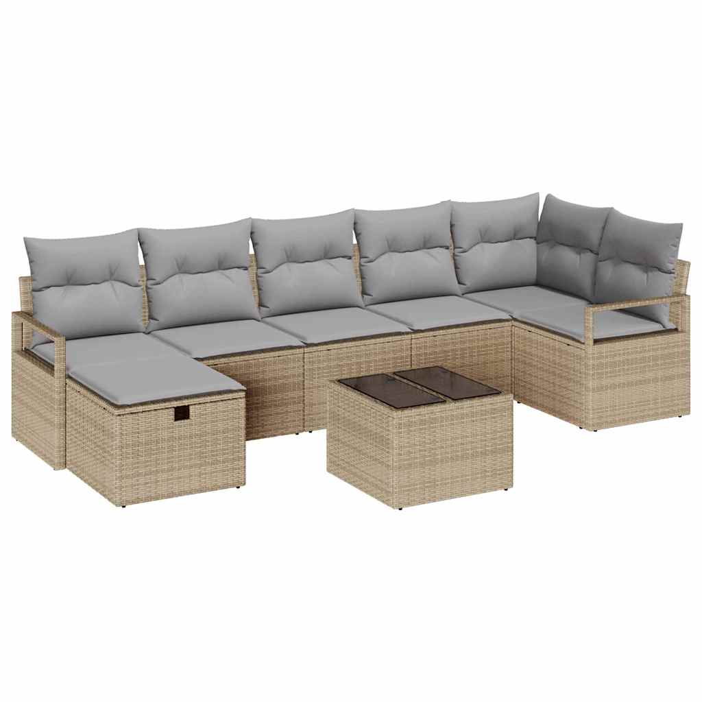 Bankstel met kussen 8 pcs Beige en Licht Grijs poly rattan is nu te koop bij PeponiXL, paradijselijk wonen!