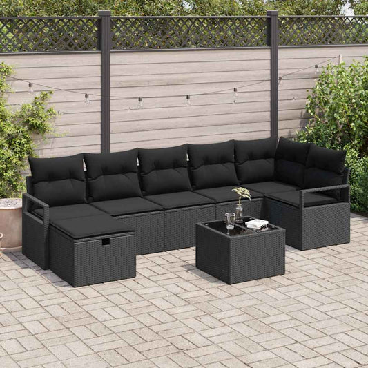 Bankstel met kussen met opslag 8 pcs Zwart poly rattan is nu te koop bij PeponiXL, paradijselijk wonen!