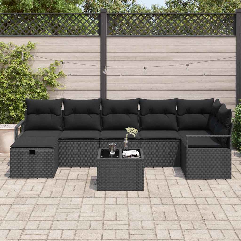 Bankstel met kussen met opslag 8 pcs Zwart poly rattan is nu te koop bij PeponiXL, paradijselijk wonen!