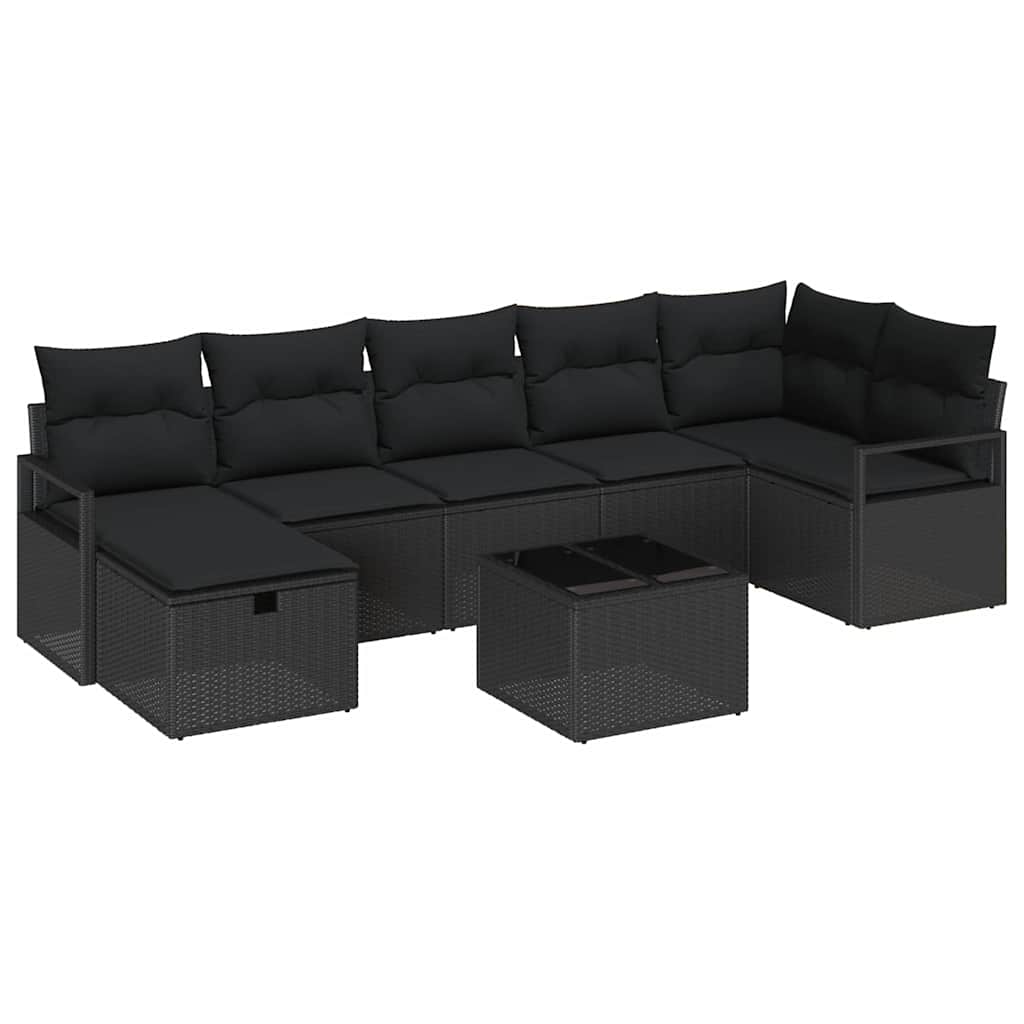 Bankstel met kussen met opslag 8 pcs Zwart poly rattan is nu te koop bij PeponiXL, paradijselijk wonen!