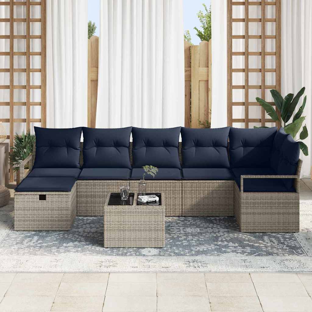 Bankstel met kussen 8 pcs Grijs en Marineblauw poly rattan is nu te koop bij PeponiXL, paradijselijk wonen!