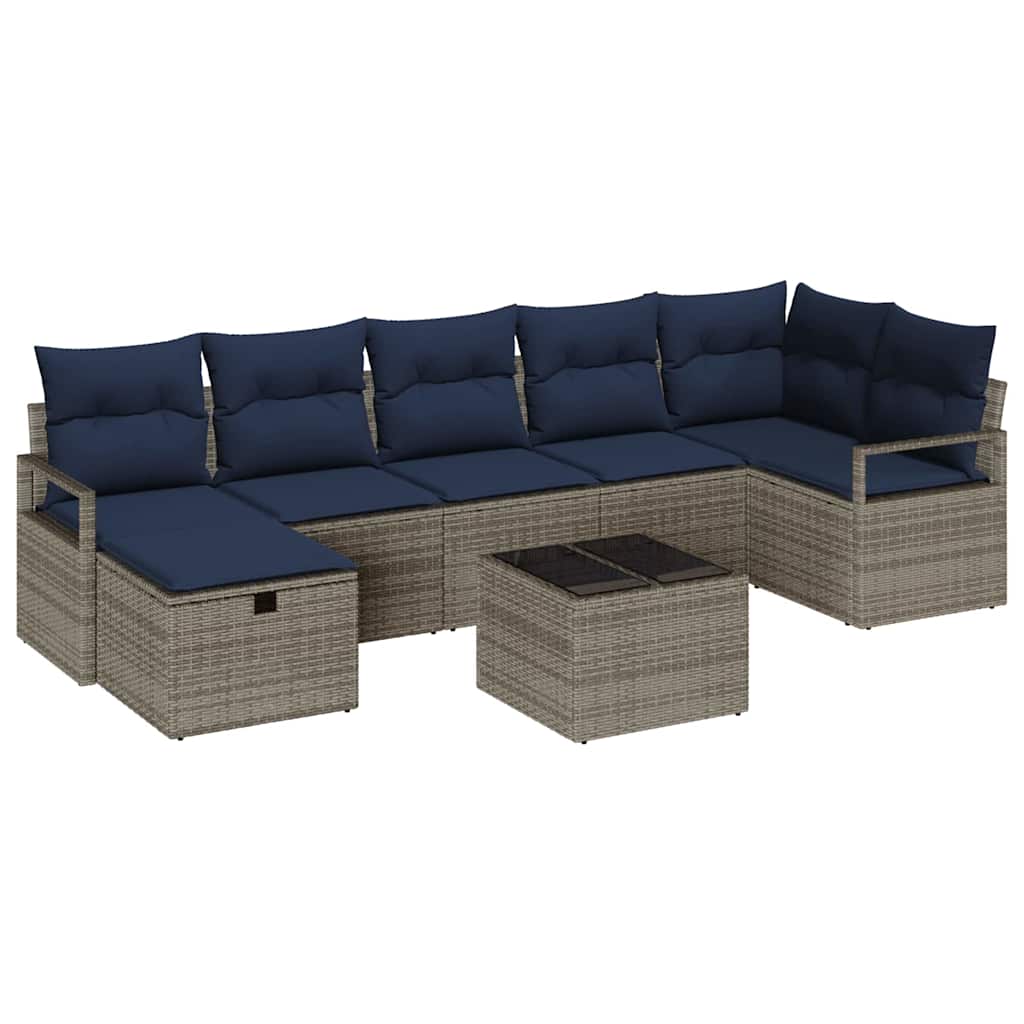 Bankstel met kussen 8 pcs Grijs en Marineblauw poly rattan is nu te koop bij PeponiXL, paradijselijk wonen!