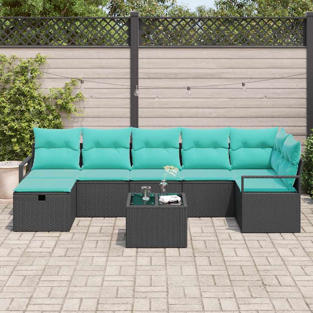Bankstel met kussen 8 pcs Zwart en Turquoise poly rattan is nu te koop bij PeponiXL, paradijselijk wonen!