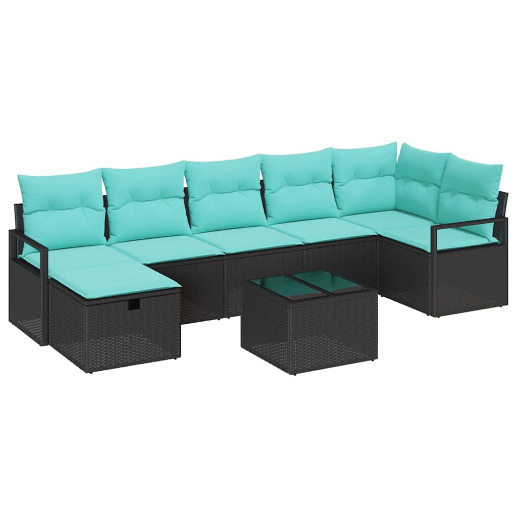 Bankstel met kussen 8 pcs Zwart en Turquoise poly rattan is nu te koop bij PeponiXL, paradijselijk wonen!